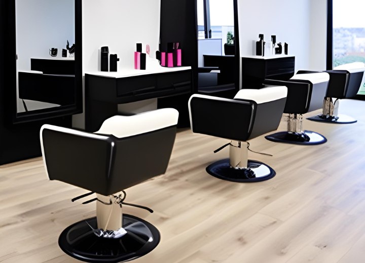 Intérieur moderne de salon de coiffure en noir et blanc