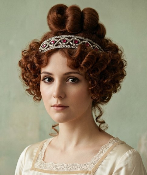 Chignon romantique avec bandeau serti de pierres