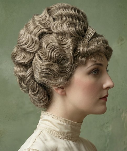 Cheveux blonds en chignon volumineux avec boucles et ondulations