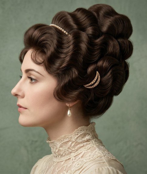 Haute coiffure relev&eacute;e de 1914