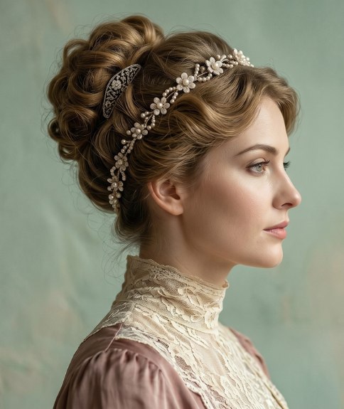 Coiffure romantique avec bandeau floral