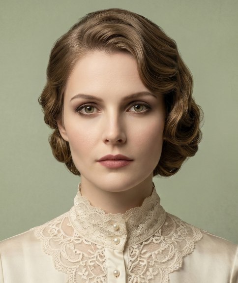 Coiffure relev&eacute;e soign&eacute;e et raffin&eacute;e aux ondulations lisses