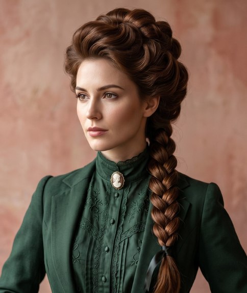 Chignon orn&eacute; d'une longue tresse