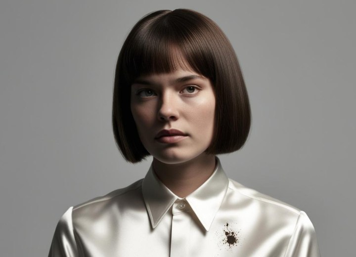 Blouse en satin polyester avec une tache de teinture pour cheveux