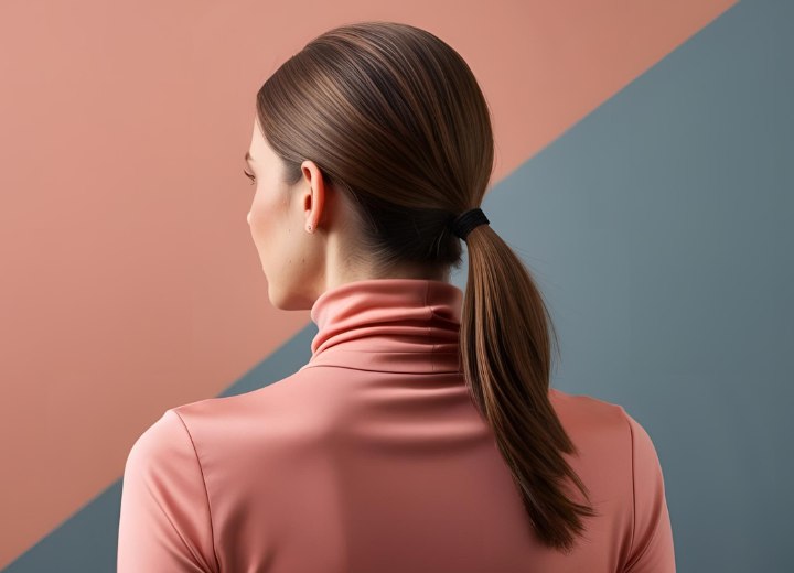 Femme portant ses longs cheveux en queue de cheval