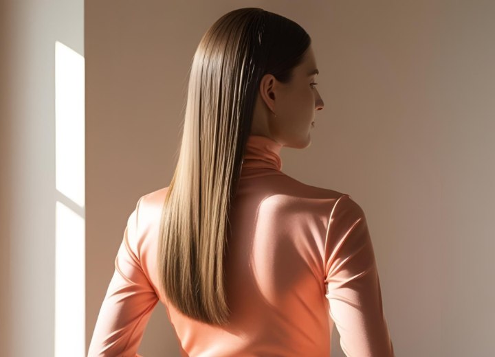 Femme aux longs cheveux magnifiques avec des racines solides