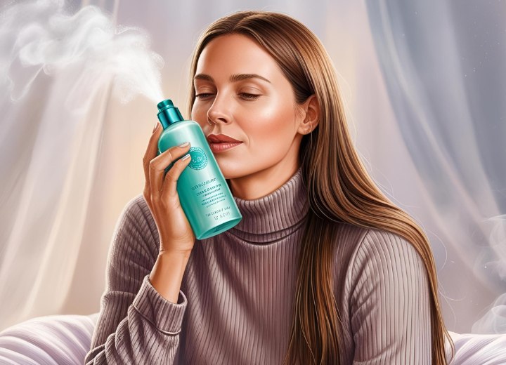 Femme appréciant les parfums de produits capillaires