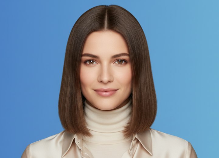 Col roulé associé à une blouse en soie brillante