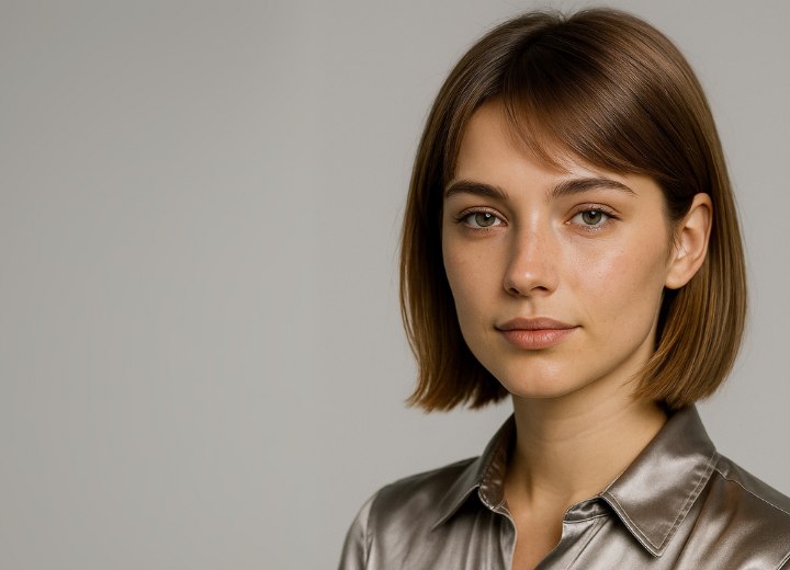 Coupe de cheveux mi-longue avec frange sur le côté