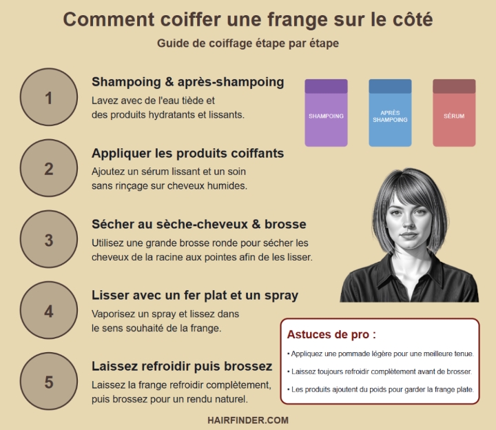 Infographie - Comment coiffer une frange sur le côté