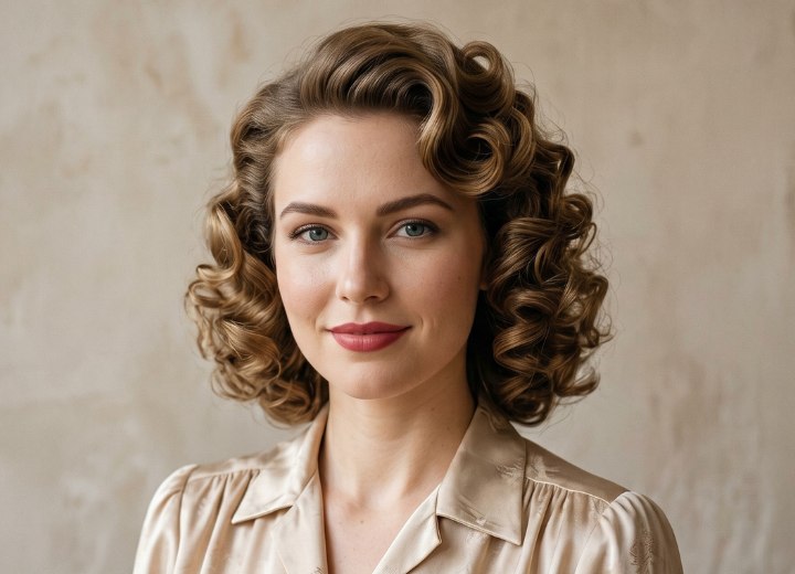 Coiffure boucl&eacute;e de la fin des ann&eacute;es 1940
