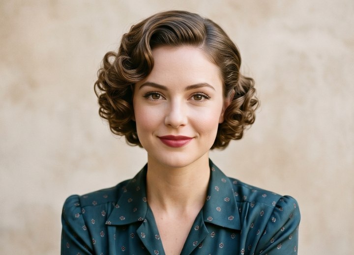 Coiffure courte boucl&eacute;e des ann&eacute;es 1940