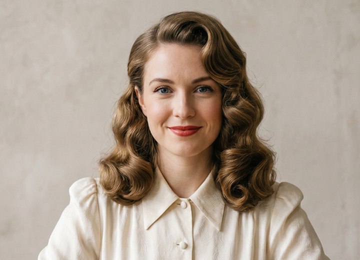 Coiffure des ann&eacute;es 1940 avec des ondulations souples