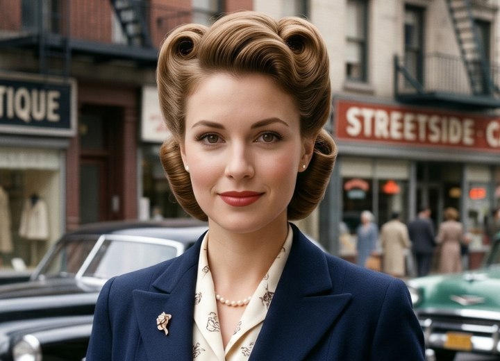 Coiffure des ann&eacute;es 1950 en victory rolls