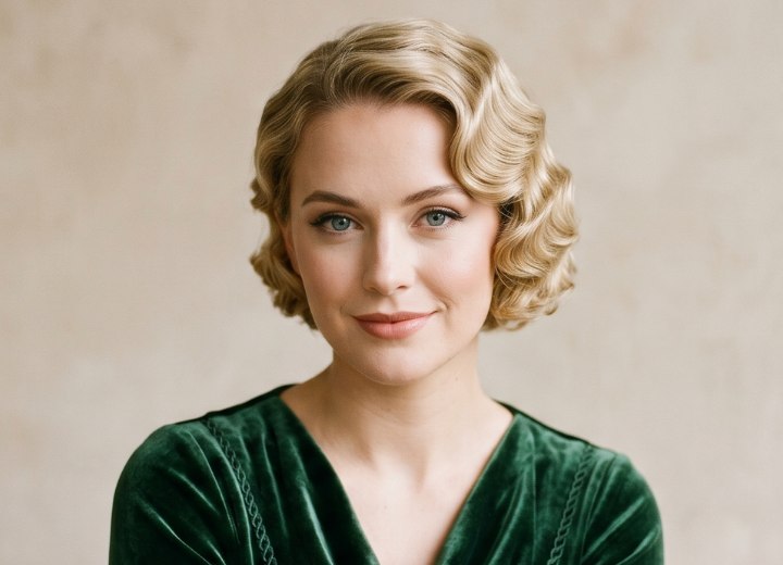 Coiffure des années 1930 avec ondulations Marcel