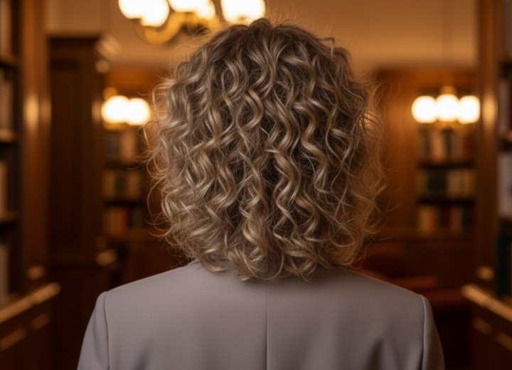 Coupe mi-longue pour cheveux bouclés – Vue de dos