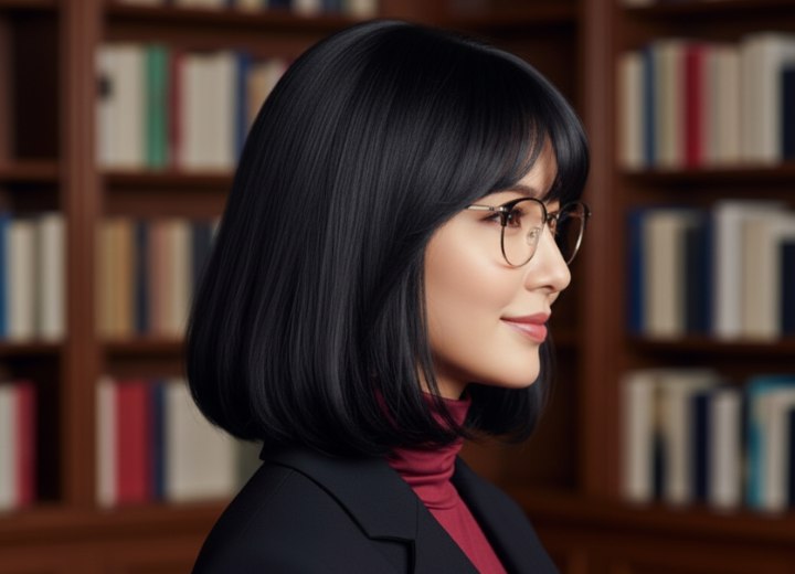 Carré pour cheveux noirs brillants – Vue de côté