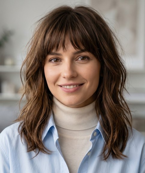 Cheveux longs, au-delà des épaules, avec des ondulations