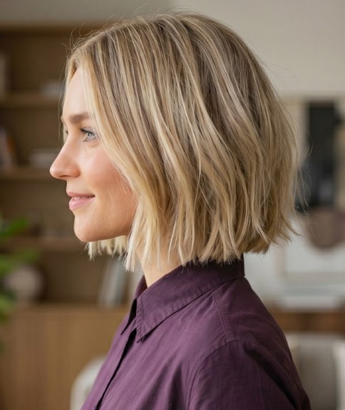 Carré blond juste en dessous de la mâchoire