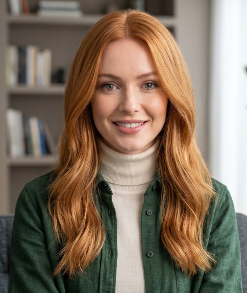 Cheveux longs cuivrés avec des ondulations