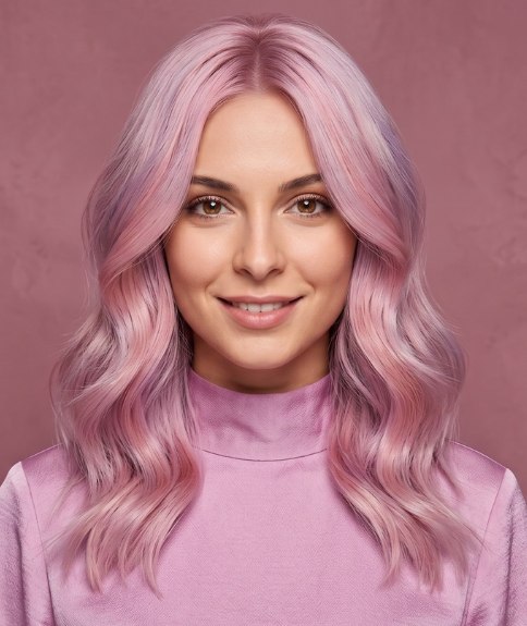 Cheveux longs roses avec ondulations