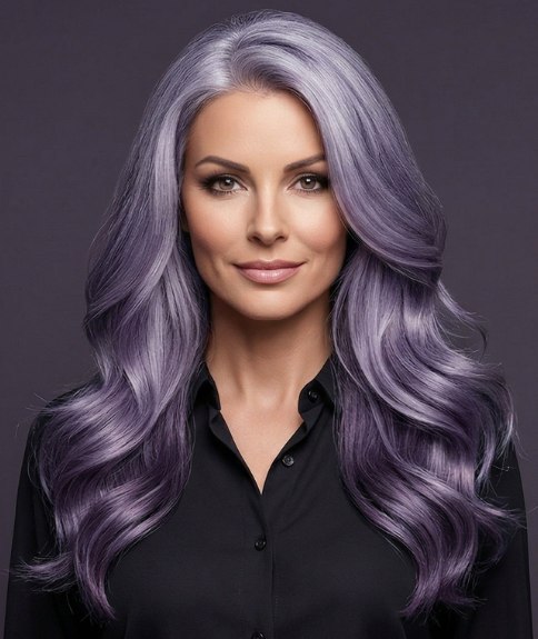 Cheveux longs et ondul&eacute;s de couleur lavande