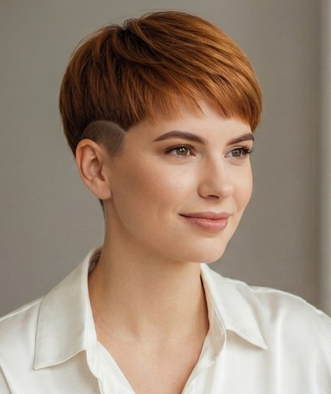 Coiffure courte et f&eacute;minine avec c&ocirc;t&eacute;s ras&eacute;s