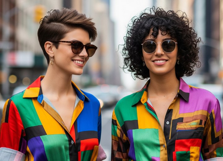 Coupe pixie avec côtés très courts et carré bouclé