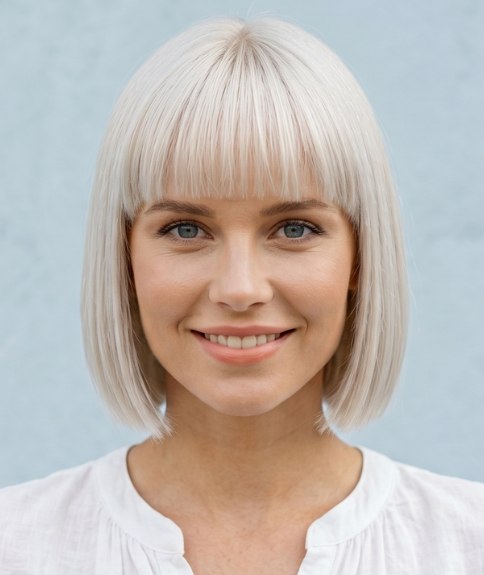 Carr&eacute; lisse qui tombe juste en dessous du menton