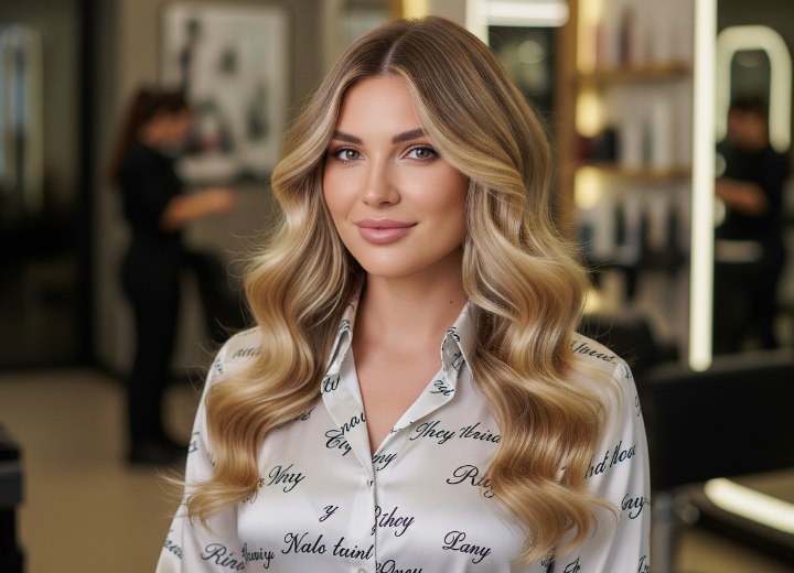 Cheveux longs blond doré avec des ondulations