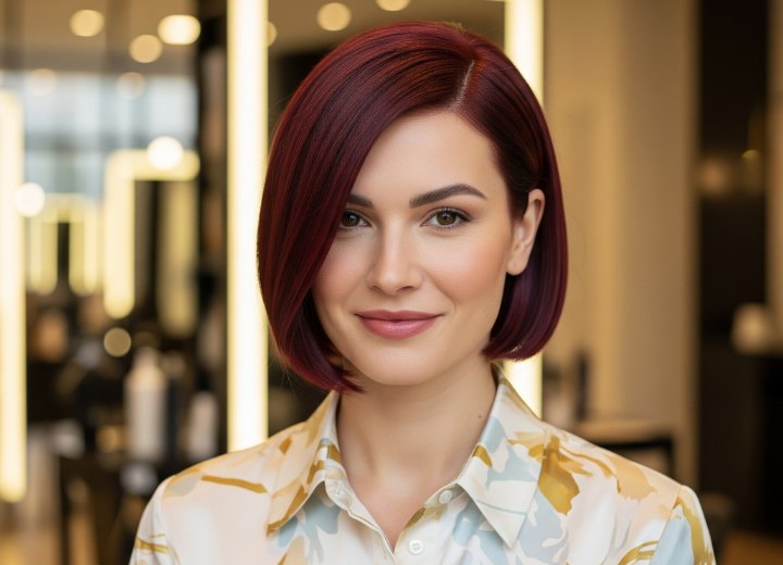 Carré longueur menton pour cheveux rouge foncé