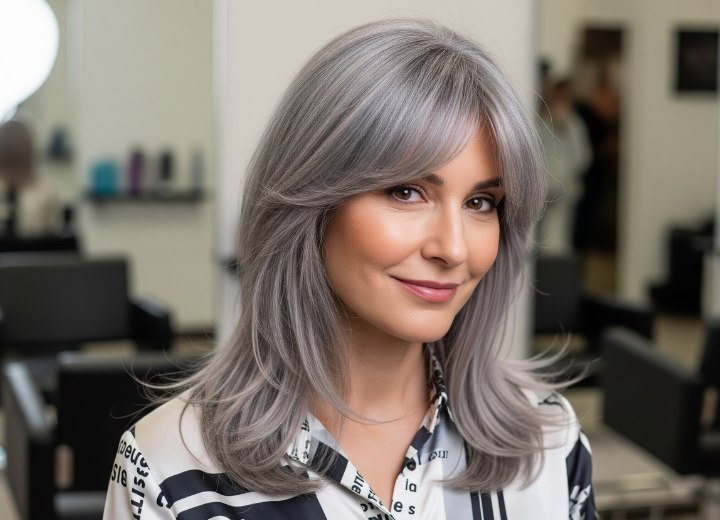 Style long élégant pour cheveux gris