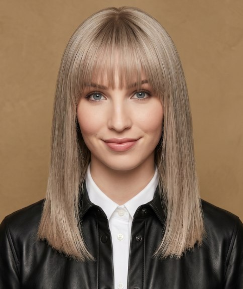 Cheveux longs et lisses avec une longue frange