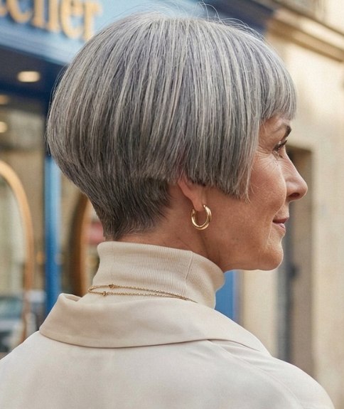 Coiffure courte audacieuse pour femmes aux cheveux gris