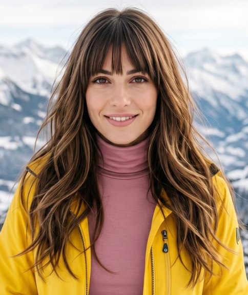 Longs cheveux brun ch&acirc;tain avec de douces ondulations
