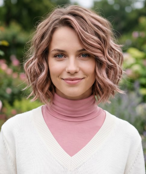 Carr&eacute; au niveau du cou avec une couleur rose mauve