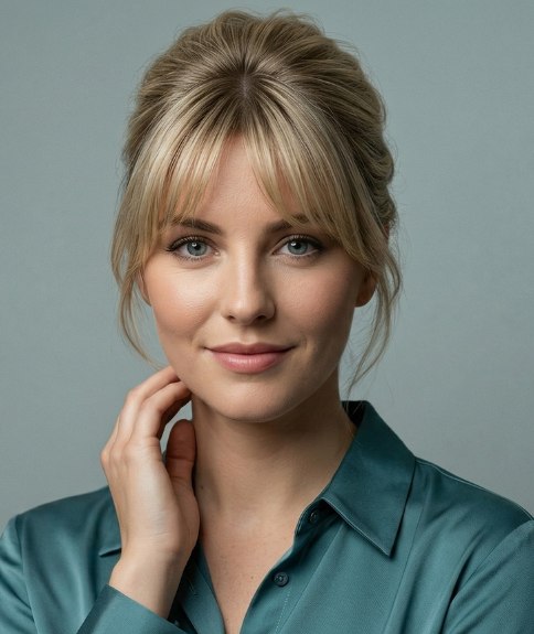 Chignon avec une frange douce