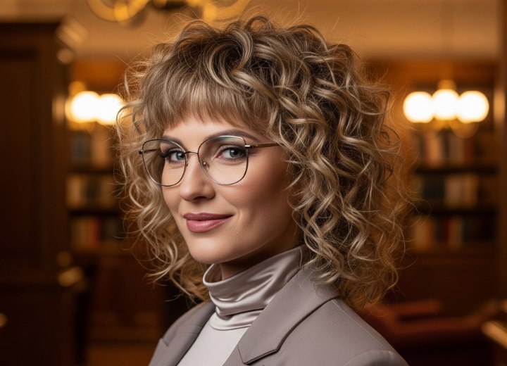 Cheveux mi-longs avec boucles et frange
