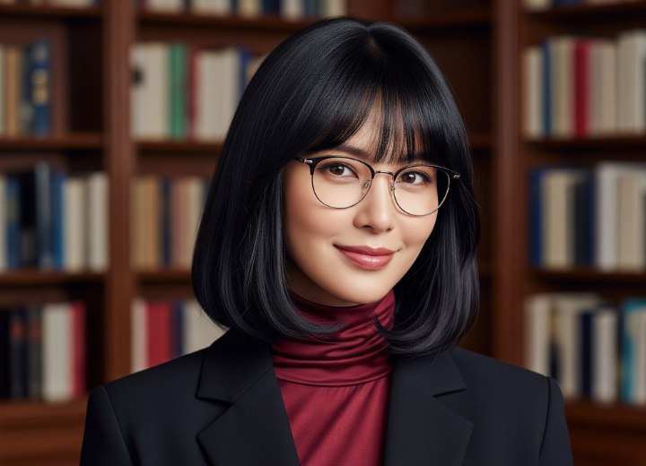 Cheveux asiatiques noirs et brillants en carré