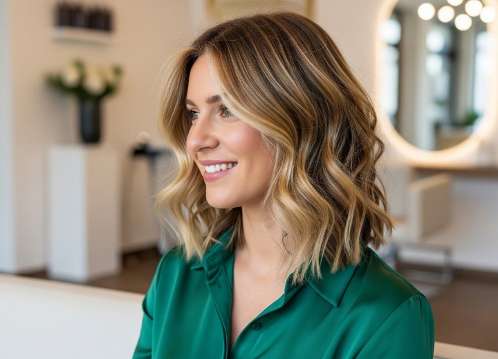 Cheveux mi-longs avec plusieurs tons de blond