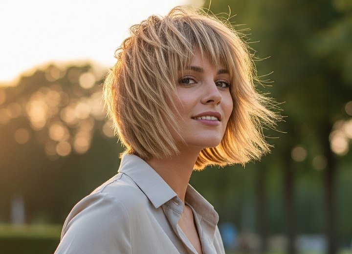 Coupe shag avec mèches effilées