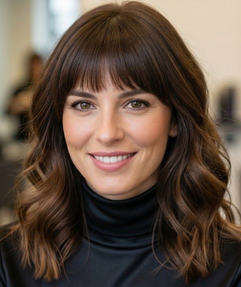 Style l&eacute;g&egrave;rement sous les &eacute;paules pour cheveux bruns