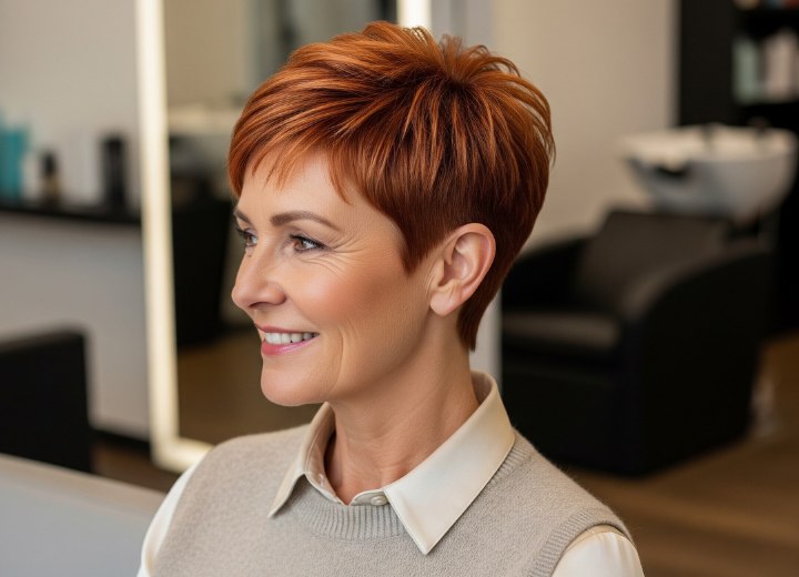 Coupe pixie cuivrée pour femmes âgées