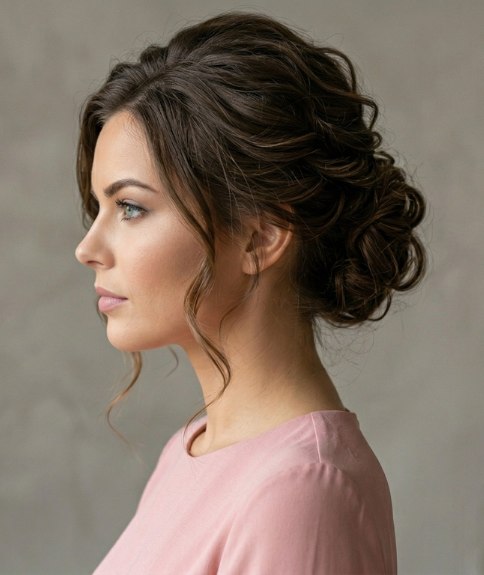 Cheveux coiff&eacute;s en chignon romantique