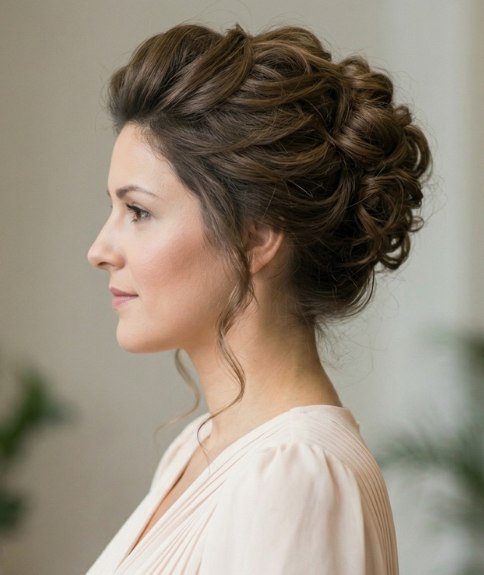 Chignon volumineux avec des m&egrave;ches encadrant le visage