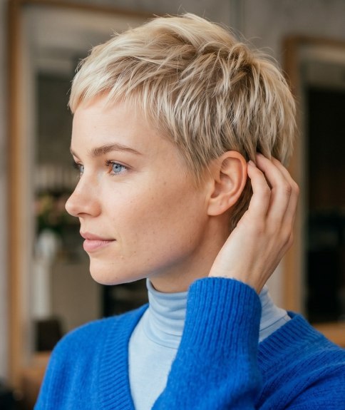 Cheveux courts blonds, doux et naturels