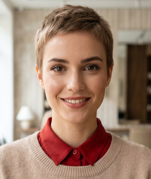 Coiffure courte laissant les oreilles enti&egrave;rement d&eacute;gag&eacute;es