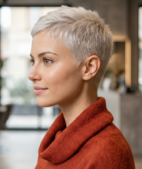 Coiffure f&eacute;minine avec des c&ocirc;t&eacute;s tr&egrave;s courts