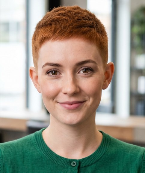Coupe ultra courte pour femmes aux cheveux roux
