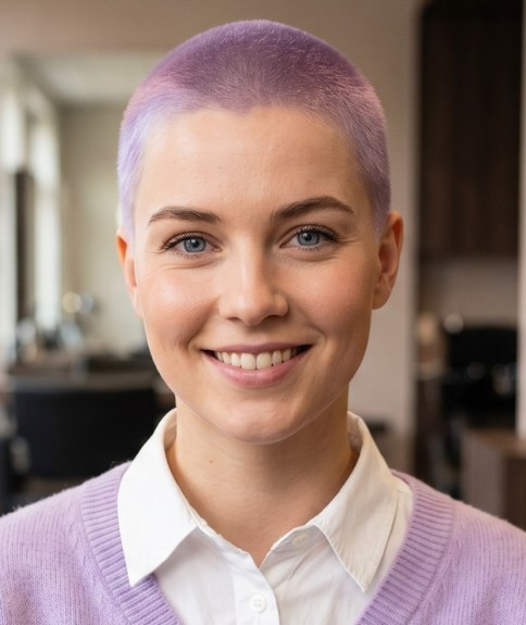 Cheveux violet pastel en buzz cut